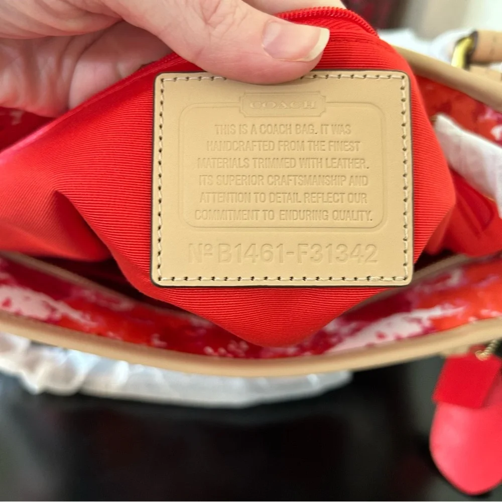 Coach Red and Pink Payton Floral Print Zip Top Tote Bag MSRP $328 - Picture 8 of 16